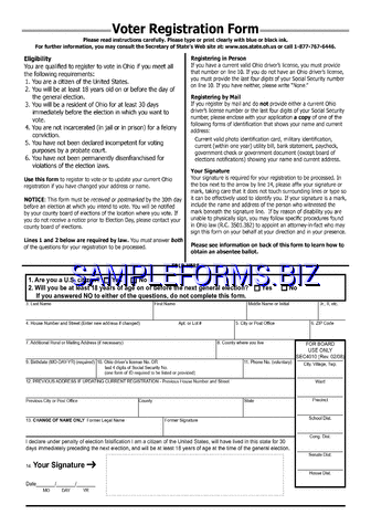 Ohio Voter Registration Form pdf free